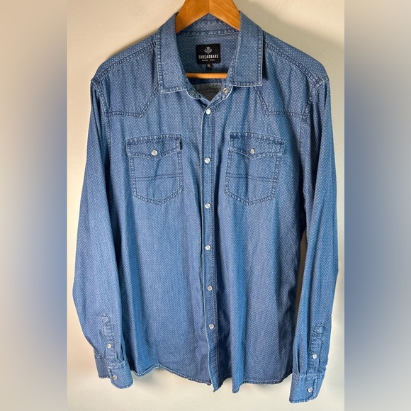 Threadbare Men’s Denim Western Shirt Size XL 100% Cotton Snap Button Polka Dots - Picture 5 of 11